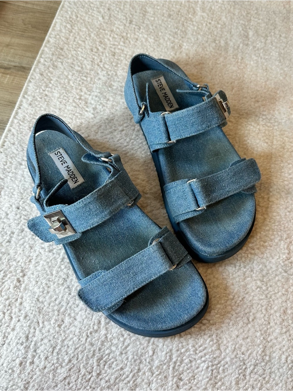 Steve Madden Mona Denim Blue Buckle Sandals